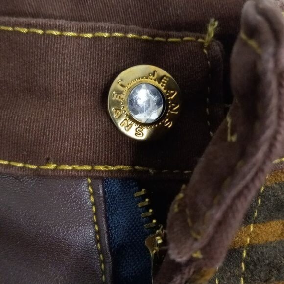 Moto Biker Pants 29 x 30 Womens Premium Brown Faux Leather Skinny Steampunk - Picture 5 of 15